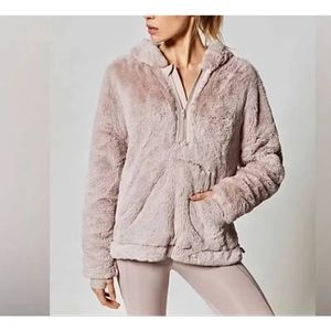 LIKE NEW FREE PEOPLE MOVEMENT "Off the Record" Soft Faux Fur Hoodie - Taupe
